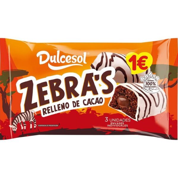 Bombón Zebra's Cacao Dulcesol 3ud 120g